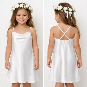 Show Me Your Mumu Little Verona Dress Baby 5T White Lined Luxe Satin Cowl Neck